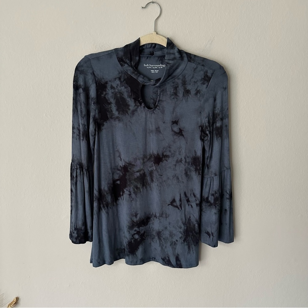 Soft Surroundings nerissa tie dye key hole long sleeve shirt Blue XS - Picture 2 of 10